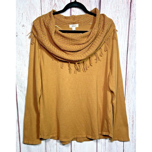 Style & Co Women's Size L Fringe Cowl-Neck Pullover Tan Warm Knit Sweater Top - Picture 4 of 7